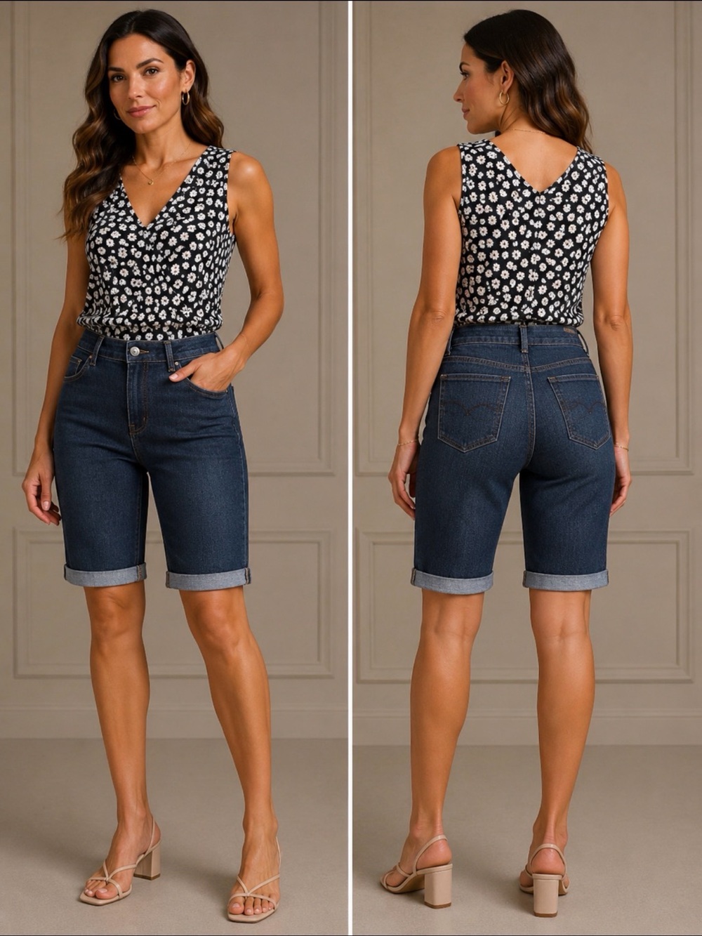 Dkny Dark Blue Cuffed Bermuda Jeans